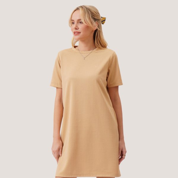 Waffle Knit Short Sleeves Shift Dress